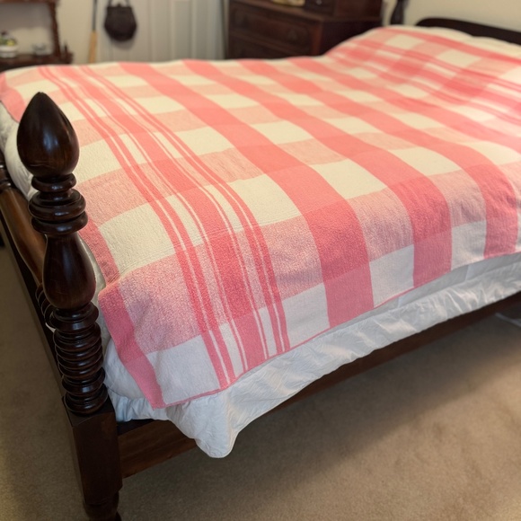 Vintage 1930s Twin blanket pink & white plaid summer cotton flannel - Picture 2 of 5